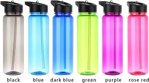 750ml Sport Portable with Straw Drinking Cup Water Bottles Food Degree Plastic Clear(black) in Saudi Arabia