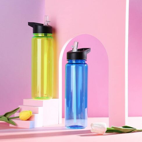750ml Sport Portable with Straw Drinking Cup Water Bottles Food Degree Plastic Clear(black) in Saudi Arabia