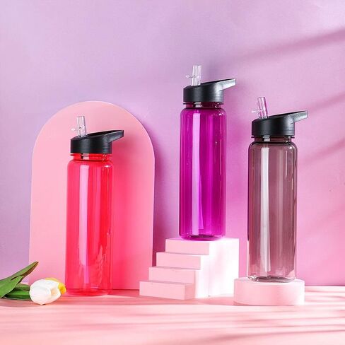 750ml Sport Portable with Straw Drinking Cup Water Bottles Food Degree Plastic Clear(black) in Saudi Arabia
