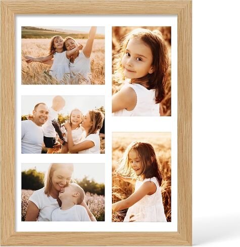 إطار خشب البلوط الصلب - إطارات صور خشبية 8x10 مع زجاج مقسّر حقيقي ، 2 فتحة 4x6 مع حصيرة أو 8x10 بدون حصيرة لصورة فنية ديكور الجدار (الجوز الملون) in Kuwait