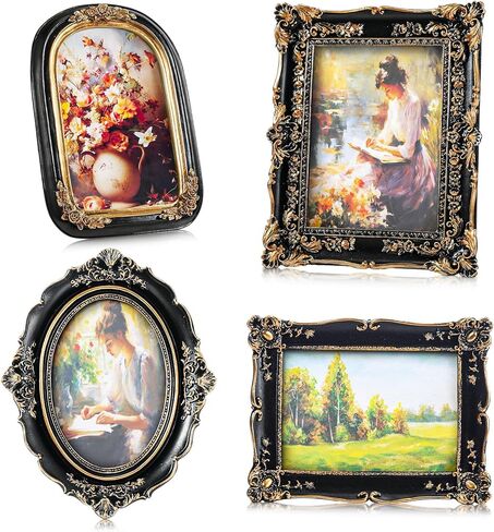 Geetery 4 Pcs Gold Gothic Vintage Picture Frame Set Victorian Antique Ofrenda Photo Picture Frame Small Luxury Wall Hanging Decor for Gallery Wall Photo Display Tabletop Home Decoration in Saudi Arabia