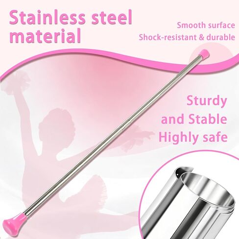 Quynhni Dance Baton,Batons for Twirling 22 inches Stainless Steel Material Gymnastics Wand and 3 Rainbow Hair Bands Suitable for Beginners Silver and Pink in Saudi Arabia