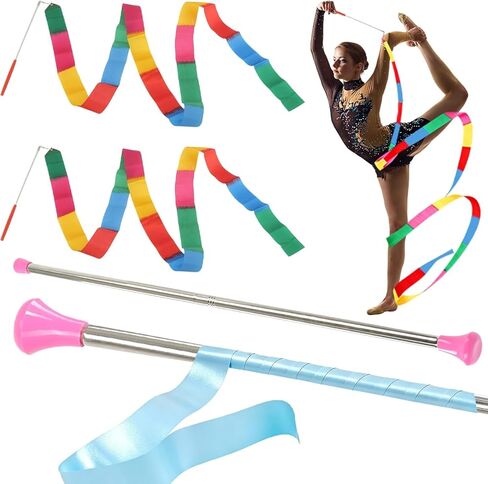 Quynhni Dance Baton,Batons for Twirling 22 inches Stainless Steel Material Gymnastics Wand and 3 Rainbow Hair Bands Suitable for Beginners Silver and Pink in Saudi Arabia