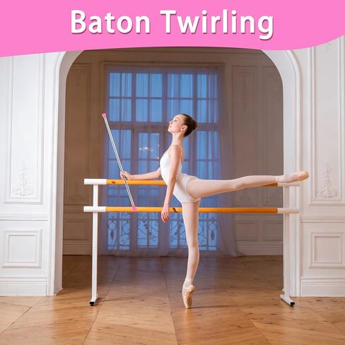 Quynhni Dance Baton,Batons for Twirling 22 inches Stainless Steel Material Gymnastics Wand and 3 Rainbow Hair Bands Suitable for Beginners Silver and Pink in Saudi Arabia