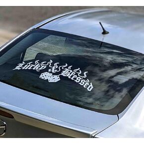 Lucky & Blessed Dize Banner Windshield Rear Window Decal Car Sticker Banner JDM Vinyl Graphics Stance Kanji KDM (8.6" x 24", White Glossy) in Saudi Arabia