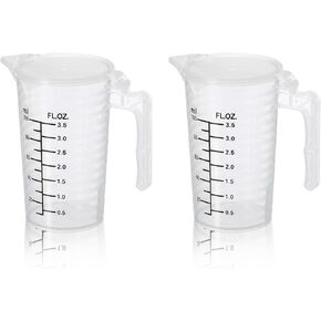 YXQ 3.5oz (100ml) قياس إبريق البلاستيك متعدد الأغراض قياس السوائل كوب مزدوج الجوانب أسود التخرج مع مقبض غطاء وصنبور لمطبخ المختبر المنزل، 2 حزمة in Kuwait