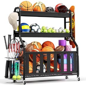 Keepmisc Sports Equipment Organizer, Rolling Ball Storage Cart with Locking Wheels, Hooks & Bat Rack in Saudi Arabia