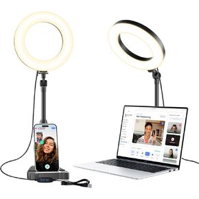 مصباح حلقة المكتب مع حامل هاتف مغناطيسي ، 10 '' مؤتمر فيديو بودكاست أدوات الإضاءة البودكاست لجهاز كمبيوتر محمول مراقب التكبير مكملة للتكبير ، 3 ملونة LED Halo Light مع موقف قابل للتعديل للمكتب المنزلي in Kuwait