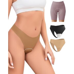 Seamless Workout Thongs for Women - No Show Womens Underwear with Wide Gusset Invisible Panties Nude&Black 2 Pack in Kuwait