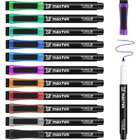 Maxtek Dry Erase Marks Tip Ultra Fine Tip ، علامات مغناطيسية مع ممحاة لتخطيط السبورة ، لوحات التقويم ، 12 لونًا ، رائحة منخفضة in Kuwait
