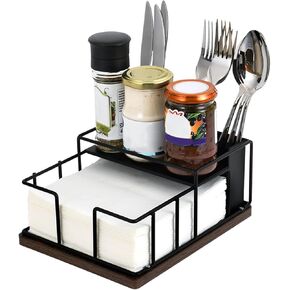 Napkin Holder for Paper Napkins,Flat Napkin And Utensils Holder For Kitchen Dining Table Wood Black Napkin Holders Cutlery Storage Box in Saudi Arabia