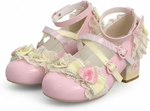 ZQW Sweet Lolita Mary Jane Shoes Kawaii Strawberry Cake Pumps for Women Handmade Chunky Mid Heel Girls Cosplay Party Shoes in Saudi Arabia