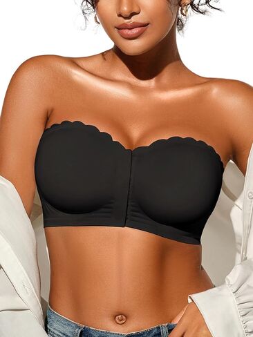 Strapless Bras for Women, XL, Front Closure Anti-Slip Comfortable Bandeau Top, Wavy Edge Padded Bra White in Saudi Arabia