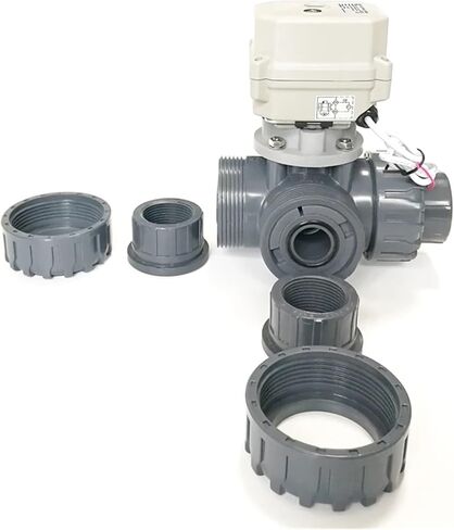 DN40 3-Way PVC صمام كروي كهربائي مزود بمحرك 11/2 "AC24V يتم تشغيله بالمياه المستخدمة لحمام السباحة (NPT-DC12-CR501) in Kuwait