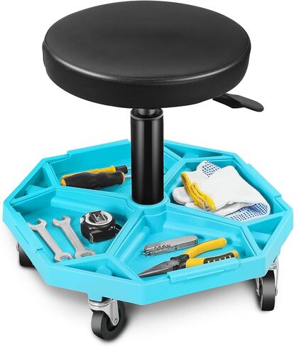 Magshion Adjustable Mechanics Stool with Wheels – 300 lbs Capacity Rolling Shop Stool for Garage & Workshop, Pneumatic Height Adjustable Work Chair with Tool Tray (Red) in Kuwait