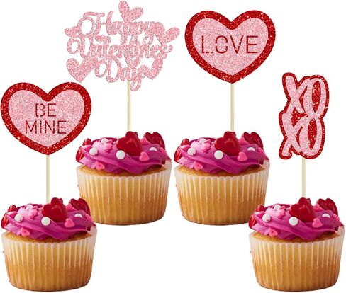 Gyufise 24Pcs Happy Galentine's Day Cupcake Toppers Black Glitter Till Death Do Us Part Cupcake Picks Valentine's Day Theme Birthday Party Cake Decorations Supplies in Saudi Arabia
