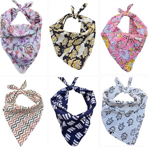 Cotton Neckerchief HandBlock Print Bandanas Handmade Bandanas For Men and Women FaceMask Multi-purpose Napkins 20"x20" Inch Bandana (6) in Saudi Arabia