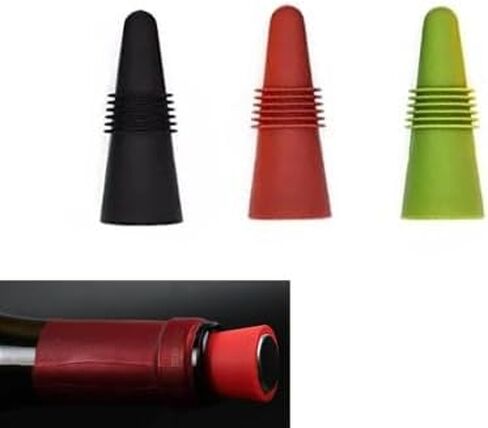 3pc Leak-Proof Silicone Wine Stopper - Reusable Wine Bottle Stopper for Glass Bottles Whisky, Champagne, and Beer - Kitchen Bar Accessory in Saudi Arabia