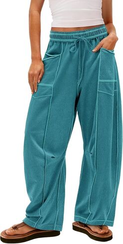 Yanekop Womens Baggy Wide Leg Pants Casual Summer Palazzo Pants Drawstring Waist Lounge Pants with Pockets in Saudi Arabia