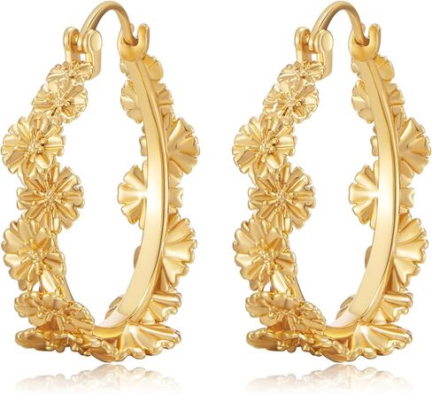 Chunky Gold Flower Hoop Earrings for Women Trendy Colorful Floral Earrings Statement Earrings Vintage Boho Jewelry in Kuwait