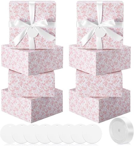 Faccito 8 pack صناديق الهدايا الزرقاء الأزرق 8 × 8 × 4 بوصة chinoiserie صناديق ورق زهرة زرقاء وبيضاء مع بطاقة ملصق الشريط لحفل الزفاف اقتراح الهدية الزفاف للاستحمام الطفل حفلة عيد ميلاد in Kuwait