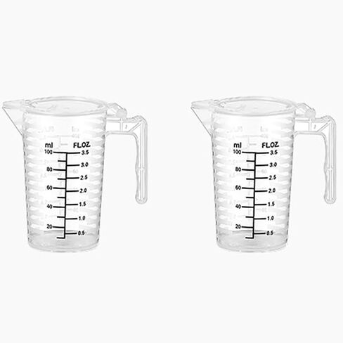 YXQ 3.5oz (100ml) قياس إبريق البلاستيك متعدد الأغراض قياس السوائل كوب مزدوج الجوانب أسود التخرج مع مقبض غطاء وصنبور لمطبخ المختبر المنزل، 2 حزمة in Saudi Arabia