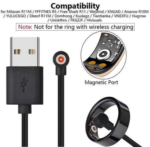 [عبوة من قطعتين] كابل شاحن حلقي ذكي 4 مم متوافق مع Milavan/FFFITNES/Free Shark/Weylmd/KNGAD/Anarow/Dkeof/VNEXFU/Hugrow/FKGZJF/Hivisuals حلقة اللياقة البدنية الذكية لليد شحن مغناطيسي in Kuwait