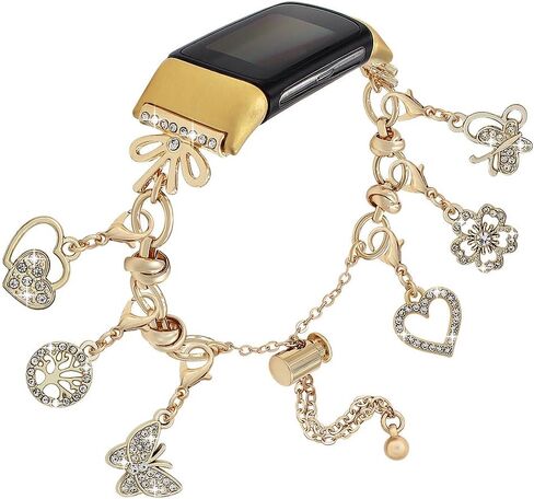 PENKEY Metal Band Compatible with Fitbit Charge 6 Bands/Fitbit Charge 5 Bands, Women Charms with Dressy Pendants Bracelet Straps Compatible for Fitbit Charge 6/Charge 5 Fitness Tracker in Saudi Arabia