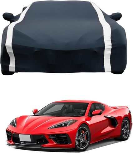 Black Faux Leather PU Car Cover Fit for C-orvette C8 2020-2025 Stretch Heavy Duty Outdoor Car Cover Compatible with Rear High Wing Spoiler C8 Accessories in Kuwait