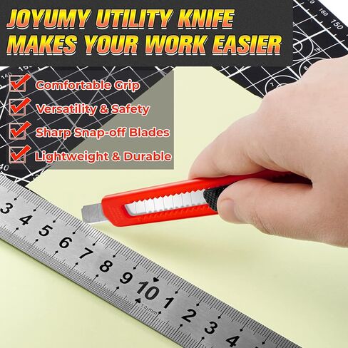 JOYUMY 8 قطع من سكاكين الأدوات القابلة للسحب، قاطعة شفرات بعرض 9 مم، سكين قطع صندوق سكاكين المرافق، سكين تلقائي قابل للسحب، قواطع صندوق حادة للاستخدام المكتبي والمنزلي (4 ألوان) in Kuwait