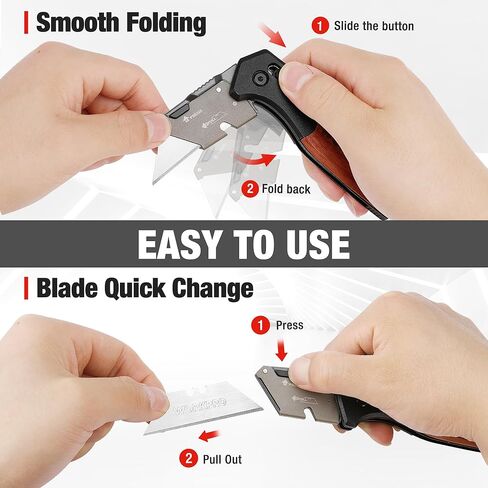 WORKPRO Folding Utility Knife, Razor Blade Knife with Axis Lock, Quick Change Box Cutter, EDC Wood Handle Foldable Pocket Cutter, Extra 10PC SK5 Blades Included in Kuwait