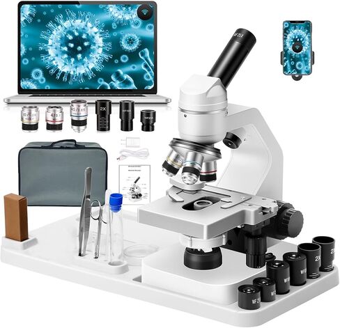 Microscope 40x-200x tegrate to though adight lights مع مصابيح LED العلوية والسفلية ، ومقابض التركيز المزدوجة السميكة والرقيقة ، والمجهر البيولوجي المهني in Kuwait