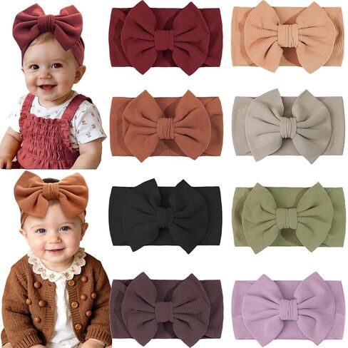 CÉLLOT 8 Colors Super Stretchy Soft Knot Baby Girl Headbands with Hair Bows Nylon Head Wrap For Newborn Baby Girls Infants Toddlers Kids in Saudi Arabia