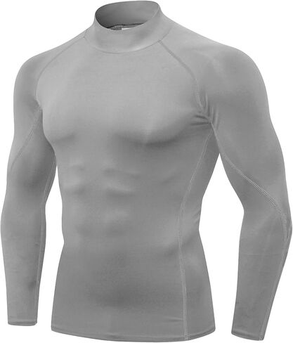 Men's Turtleneck Compression Shirts Long Sleeve Athletic Workout T-Shirt Sports Undershirt Quick Dry Base Layer Top in Saudi Arabia