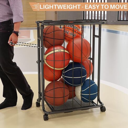 Ornestia Large Garage Ball Storage Rack with Wheels–Garage Ball Rolling Storage Rack with Handle–for Basketball, Soccer, Football, Volleyball, Garage, Gym, Black in Saudi Arabia