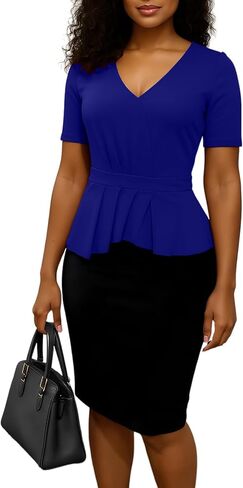 فستان DinyIn النسائي الصيفي للكنيسة أنيق بأكمام قصيرة مناسب للعمل وملابس العمل وحفلات ضيقة وفساتين متوسطة الطول in Kuwait