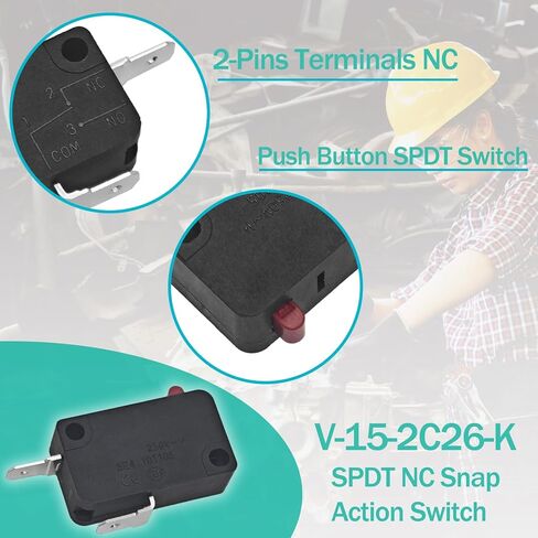 V-15-2C26-K Snap Action Micro Switch (Pack of 4) - 15A 125/250VAC Normally Closed (NC) Switch Replacement for OMRON Shurflo 2088 Series Pump in Saudi Arabia