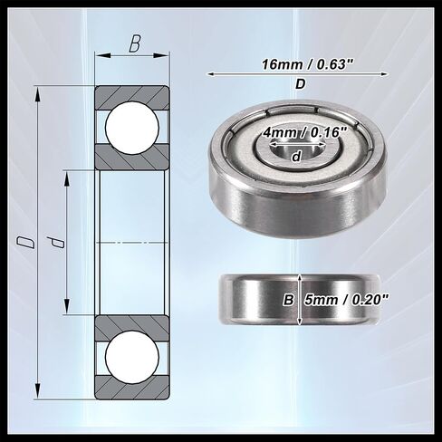 Hihaha 634ZZ Bearings Double Shielded Deep Groove Ball Bearings 4x16x5mm Silver Tone - Pack of 2 Durable Material in Kuwait