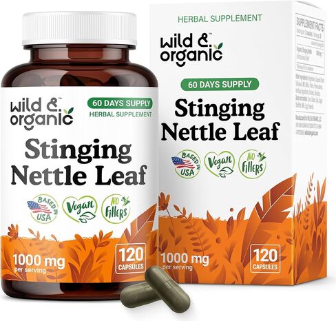 Wild & Organic Stinging Nettle Leaf Capsules - 1000 mg Stinging Nettle Extract for Urinary Support - 60 Vegan Herb Capsules - 30 Days Supply - Non-GMO, Gluten-Free, No Fillers in Saudi Arabia