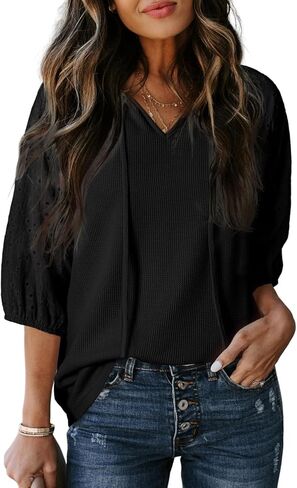 Dokotoo Women Blouses Dary Casual V الرقبة 3/4 طول الأكمام من قمم النساء السقوط 2025 in Saudi Arabia