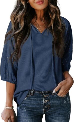 Dokotoo Women Blouses Dary Casual V الرقبة 3/4 طول الأكمام من قمم النساء السقوط 2025 in Kuwait