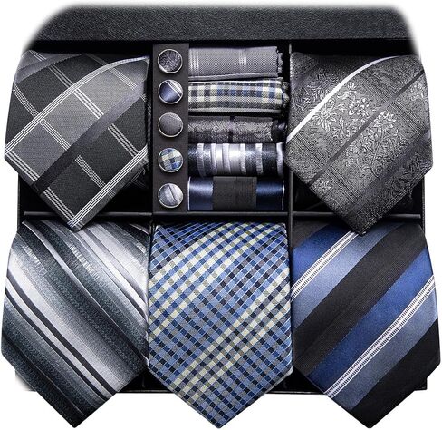 Hi-Tie Lot 5 PCS Hife Box Mens Tie Tie Set Necktie مع مجموعة Tie Cufflinks Pocket Square in Saudi Arabia