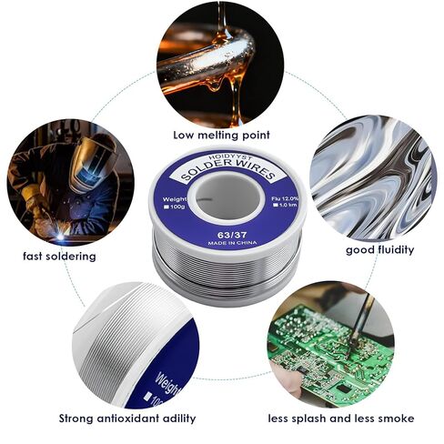 Sn63/37 Rosin Solder Wires High Purity Low Melting for Solder Pot Repair tin Soldering DIY Tools Welding Electronic Repairs (Circuit Boards, radios, TVs, etc.), Content 2% Solder Flux (1.0mm, 100g) in Saudi Arabia