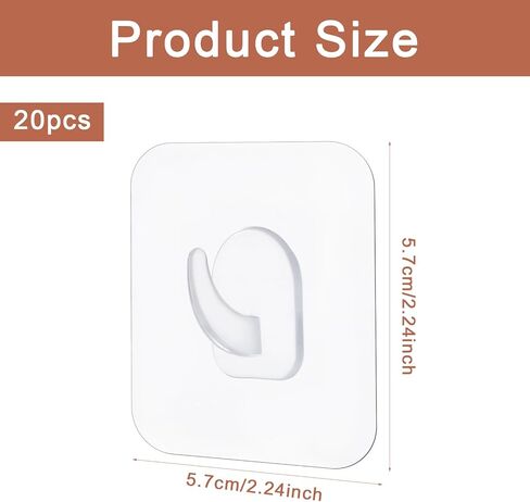 LXUEJIE 20 Pcs Clear Adhesive Wall Hooks for Hanging, Heavy Duty Utility Hooks Waterproof and Oilproof Acrylic Hanging Hooks for Kitchen, Bathroom, Bedroom, Office, Home in Saudi Arabia