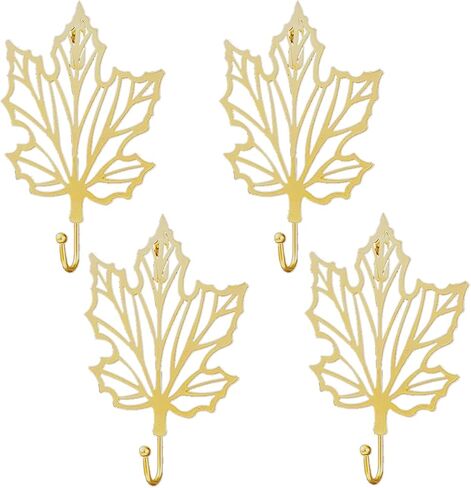 Kutiayta Decorative Gold Leaf Wall Hooks, 4 Pack Metal Leaf Shape Wall Mounted Hooks, Vintage Single Prong Hangers for Keys, Hats, Bags, Towels – Rustic Home Wall Decor (Ginkgo Leaf) in Saudi Arabia