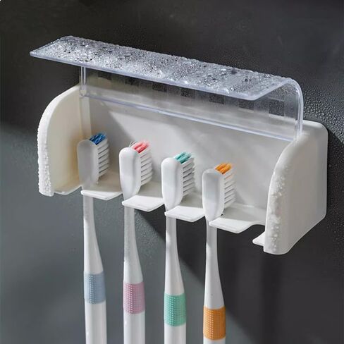 5 Slots Wall Mount Toothbrush Holder with Cover for Bathrooms, Self Adhesive Electric Toothbrush Storage Organizer for Shower, Space Saver Tooth Brush Hanger in Saudi Arabia