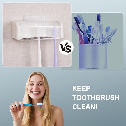 5 Slots Wall Mount Toothbrush Holder with Cover for Bathrooms, Self Adhesive Electric Toothbrush Storage Organizer for Shower, Space Saver Tooth Brush Hanger in Saudi Arabia