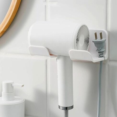 1 PCS White Universal Hair Dryer Holder for Bathroom, Self Adhesive Wall Mount Hanger for Hair Dryer Hook with Plug Organizer in Saudi Arabia
