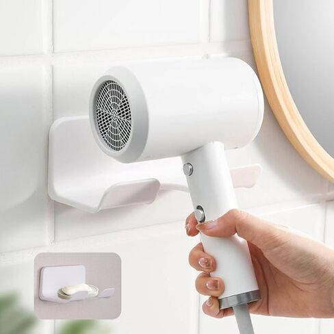 1 PCS White Universal Hair Dryer Holder for Bathroom, Self Adhesive Wall Mount Hanger for Hair Dryer Hook with Plug Organizer in Saudi Arabia