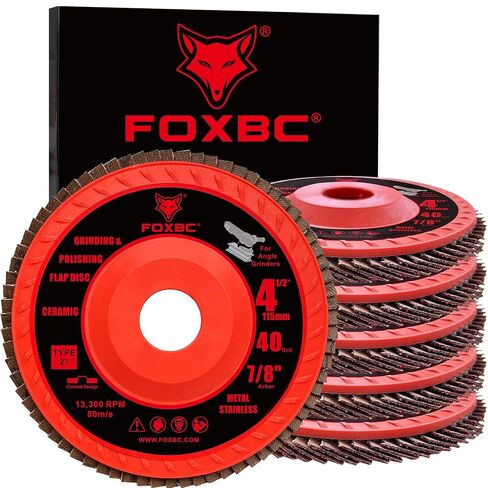 قرص رفرف سيراميك FOXBC 4-1/2 بوصة 40 حبيبة لطاحونة الزوايا مع محور السرعة، النوع 27، طحن وتلميع للمعادن، 5 عبوات in Saudi Arabia